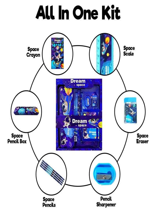 Crafty Cuddle Dream Space Stationery Kit Set for Boys | Cartoon School Supplies Combo - Pencil Box, Colour Set, Pencils, Eraser, Scale & Sharpener | Birthday Return Gift for Kids (Multicolor) - Image 3